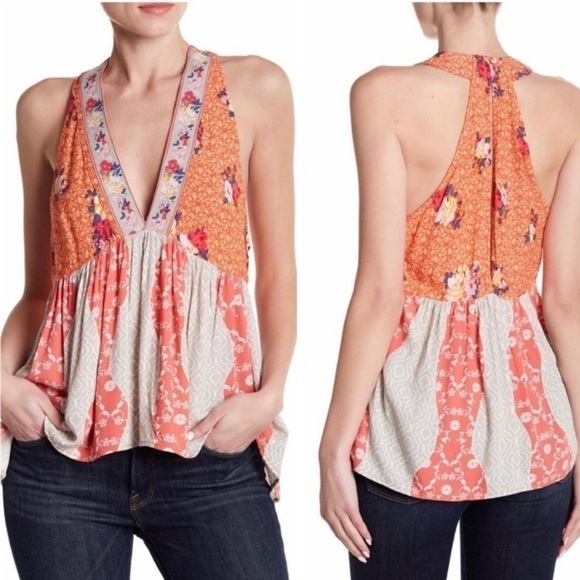 Free People floral patterned tank with back cutout - Picture 1 of 7